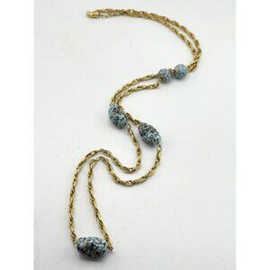 Vintage blue art glass beaded chain necklace